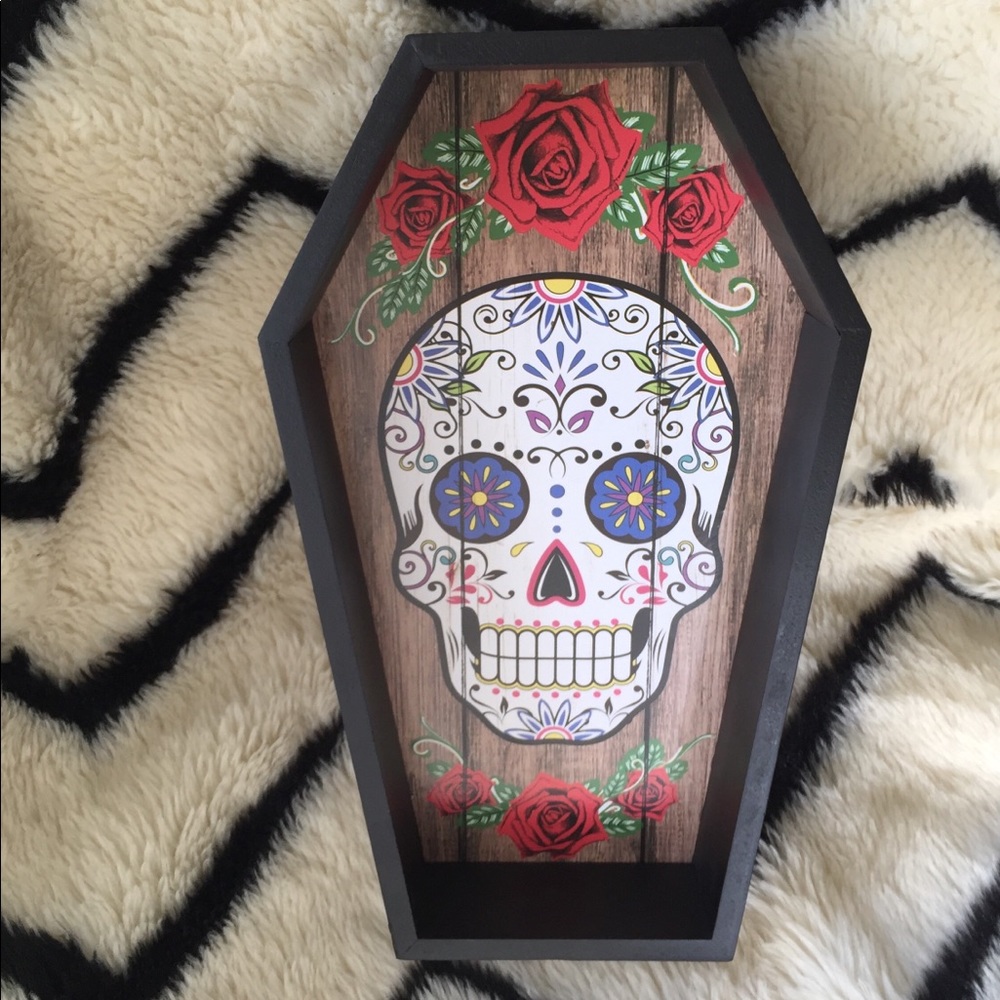 Black Sugar Skull Coffin Tray with Roses - NWT - Day of the dead 💀